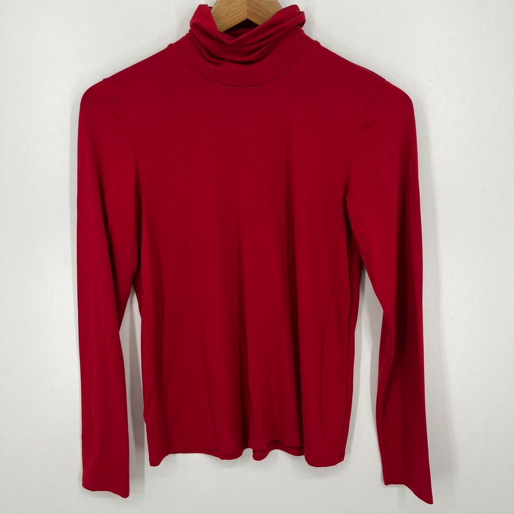 Eileen Fisher Long Sleeve Turtleneck Shirt Women's Size XS Red Rayon Blend Solid